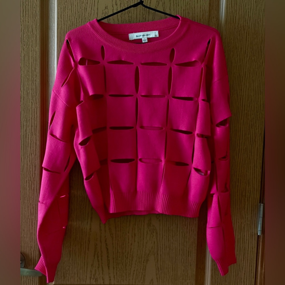 Bright Hot Pink Ribbed Crewneck Sweater